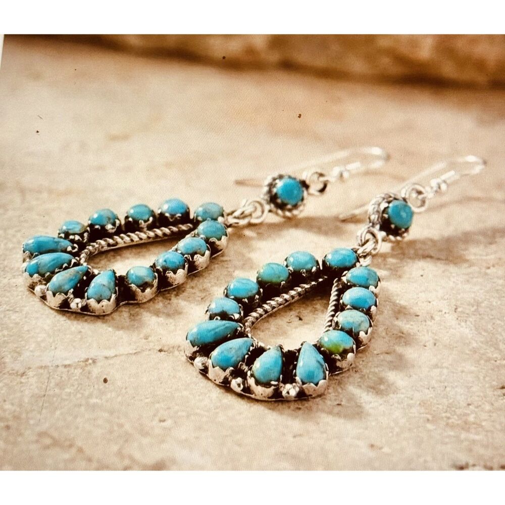 Native American Navajo Sterling Silver and Turquoise Drop Earrings